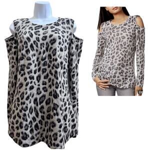 Cashmere Charter Club Luxury Leopard Print
Cold Shoulder Knit Top Size Large